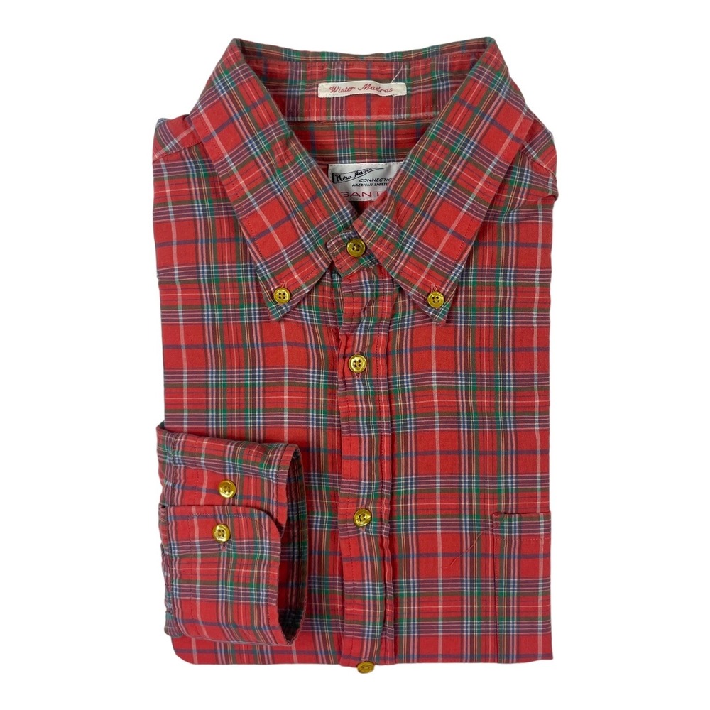 GANT Rugger Red Checked Winter Madras Cotton Mens Button Front Shirt Large